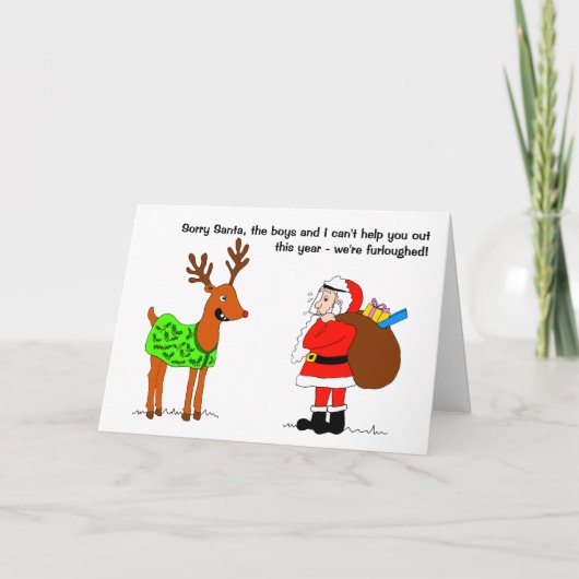 Funny Reindeer en Santa Furlough Kerstmis Feestdagen Kaart (Voorkant)