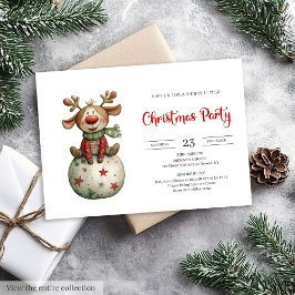 Funny Reindeer festive watercolor holiday invites Kaart
