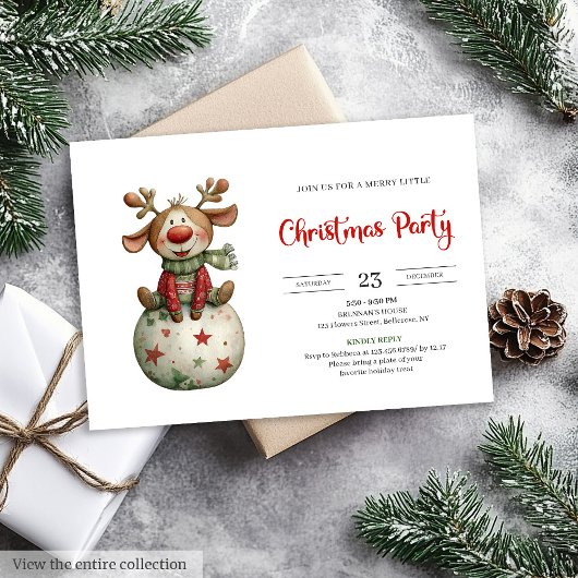 Funny Reindeer festive watercolor holiday invites Kaart