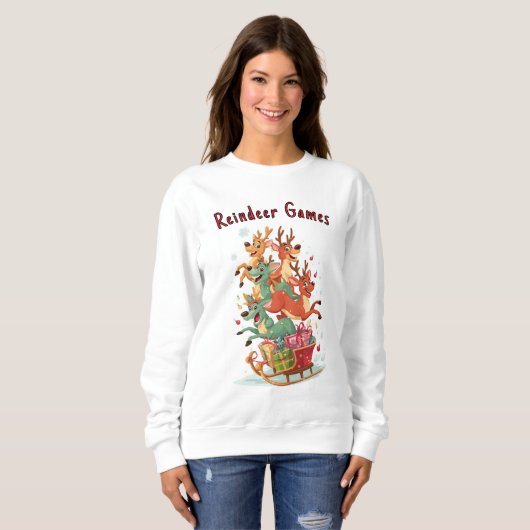 Funny Reindeer Games Christmas Hoodie Trui (Voorkant volledig)