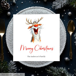 Funny Reindeer Holiday Festive Cocktail Napkins Servet