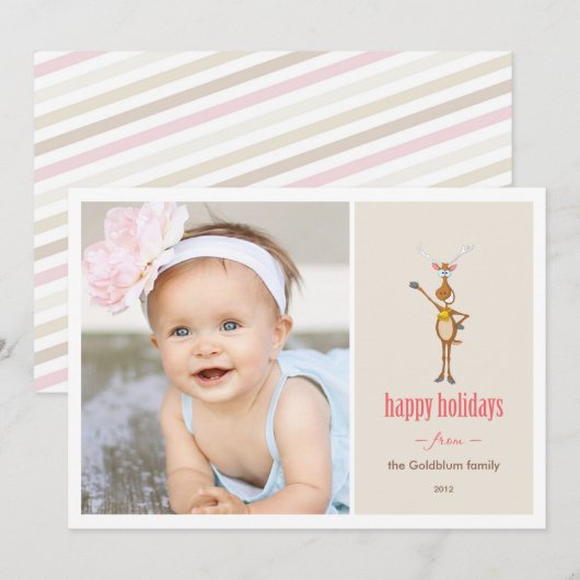 Funny Reindeer Holiday Fotokaart. Feestdagenkaart (Voorkant / Achterkant)