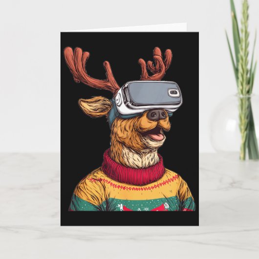 Funny Reindeer In Christmas Sweater And Vr Headset Kaart (Voorkant)
