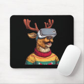 Funny Reindeer In Christmas Sweater And Vr Headset Muismat (Met muis)