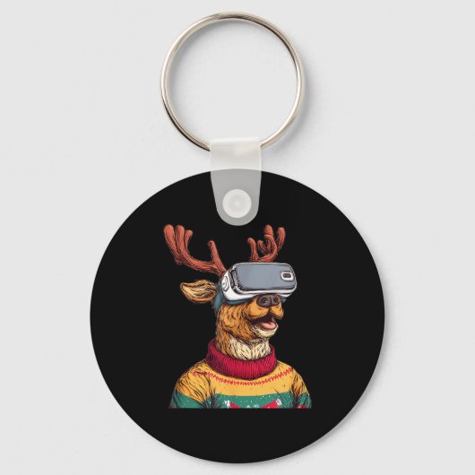 Funny Reindeer In Christmas Sweater And Vr Headset Sleutelhanger (Voorkant)