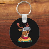Funny Reindeer In Christmas Sweater And Vr Headset Sleutelhanger (Voorkant)