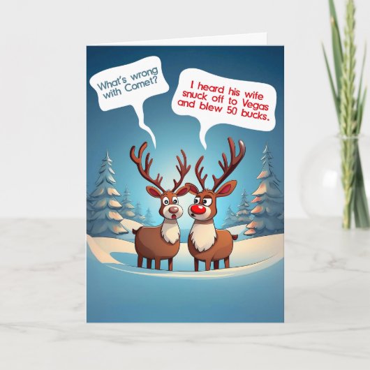 Funny Reindeer in Vegas Gevouwen Kerst Kaart (Voorkant)