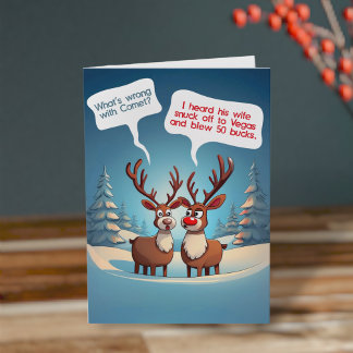 Funny Reindeer in Vegas Gevouwen Kerst Kaart