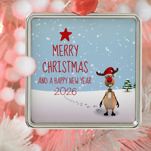 Funny Reindeer Kerstmis Nieuwjaar 2022 Metalen Ornament