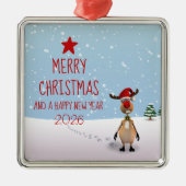Funny Reindeer Kerstmis Nieuwjaar 2022 Metalen Ornament (Voorkant)