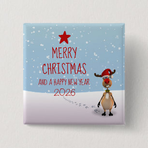 Funny Reindeer Kerstmis Nieuwjaar 2022 Vierkante Button 5,1 Cm