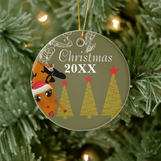 Funny Reindeer Kerstparen Foto Ornament (Boom)