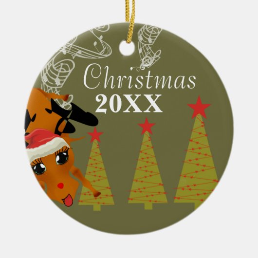 Funny Reindeer Kerstparen Foto Ornament (Voorkant)