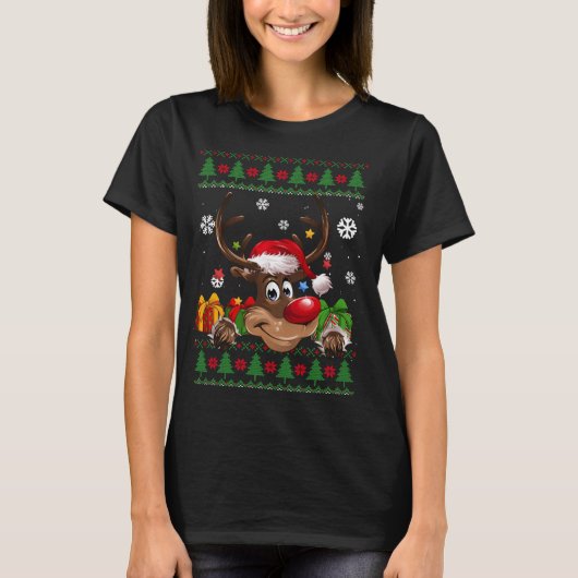 Funny Reindeer Lovers Santa Hat Ugly Kerstmis Swe T-shirt (Voorkant)