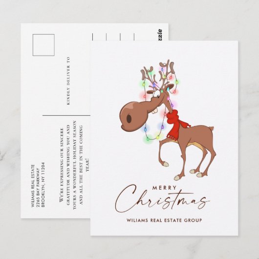 Funny Reindeer Merry kerst Corporate Greeting Briefkaart (Voorkant / Achterkant)