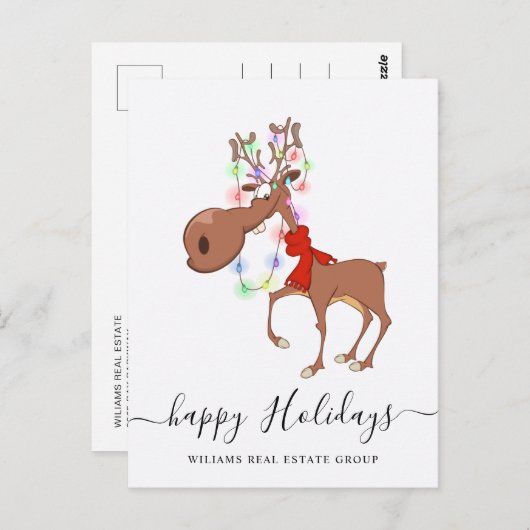 Funny Reindeer Merry kerst Corporate Greeting Briefkaart (Voorkant / Achterkant)