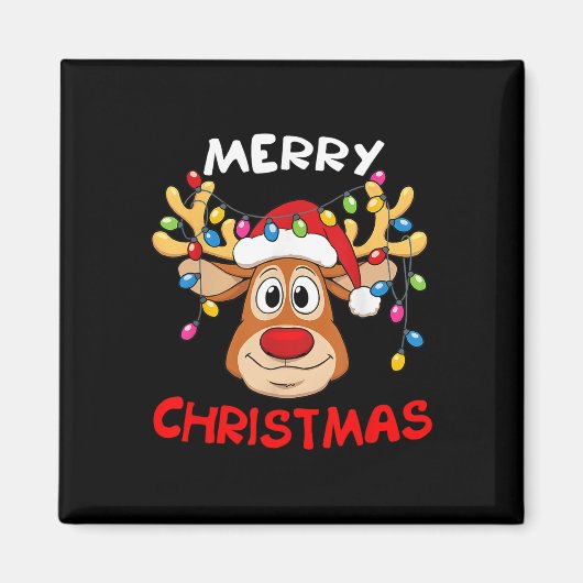 Funny Reindeer Merry Kerstmis Magneet (Voorkant)