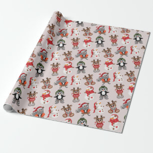 Funny Reindeer met Snow Man Kerstmis  Cadeaupapier