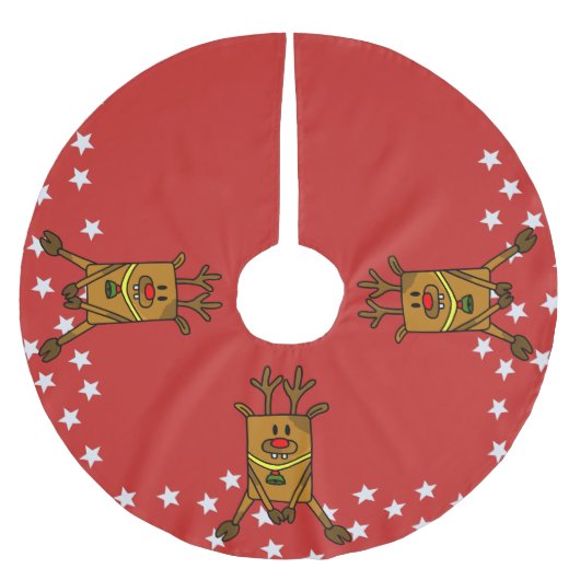 Funny Reindeer met Witte sterren op Rode Kerstmis Kerstboom Rok (Voorkant)