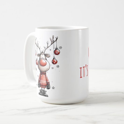 Funny Reindeer Mug – Oh Deer Christmas! Koffiemok (Voorkant links)