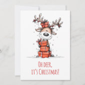Funny Reindeer – “Oh Deer, It’s Christmas" Feestdagenkaart (Voorkant)