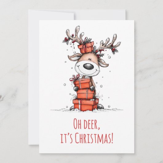 Funny Reindeer – “Oh Deer, It’s Christmas" Feestdagenkaart (Voorkant)