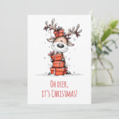 Funny Reindeer – “Oh Deer, It’s Christmas" Feestdagenkaart (Staand voorkant)