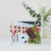 Funny Reindeer op Strike Cartoon Cat Kerstmis Feestdagenkaart (Staand voorkant)