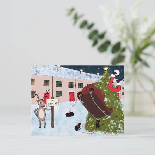Funny Reindeer op Strike Cartoon Cat Kerstmis Feestdagenkaart (Staand voorkant)