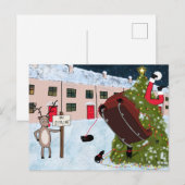 Funny Reindeer op Strike Cartoon Cat Kerstmis Feestdagenkaart (Voorkant / Achterkant)