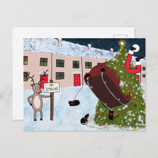 Funny Reindeer op Strike Cartoon Cat Kerstmis Feestdagenkaart (Voorkant / Achterkant)