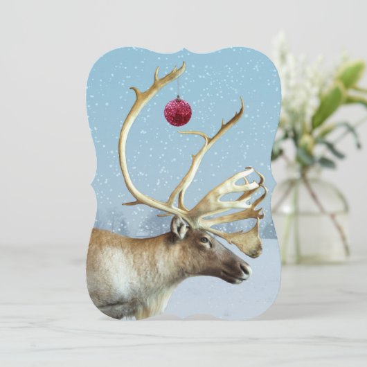 Funny Reindeer Ornament kerstkaart (Staand voorkant)