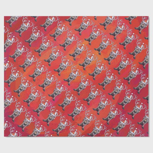Funny Reindeer Pattern on Red Cadeaupapier (Vlak)