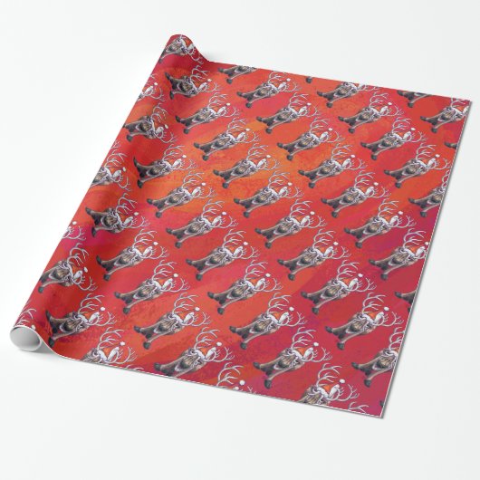Funny Reindeer Pattern on Red Cadeaupapier (Uitgerold)