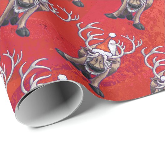 Funny Reindeer Pattern on Red Cadeaupapier (Rol Hoek)