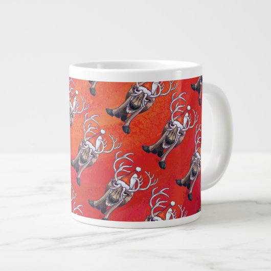 Funny Reindeer Pattern on Red Grote Koffiekop (Voorkant rechts)