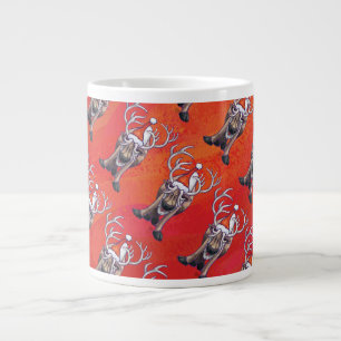 Funny Reindeer Pattern on Red Grote Koffiekop