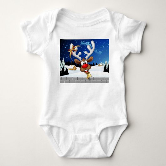 Funny Reindeer Peeking Christmas Meme  Romper (Voorkant)