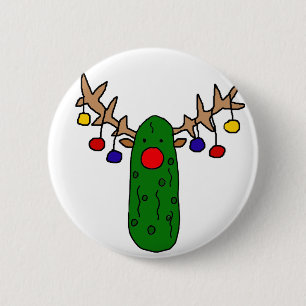Funny Reindeer Pickle-kerstCartoon Ronde Button 5,7 Cm
