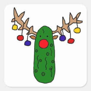 Funny Reindeer Pickle-kerstCartoon Vierkante Sticker