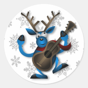 Funny Reindeer Play Guitar Kerst sticker