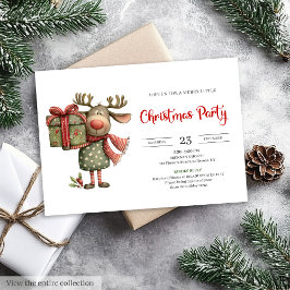 Funny Reindeer red green printable Christmas  Kaart