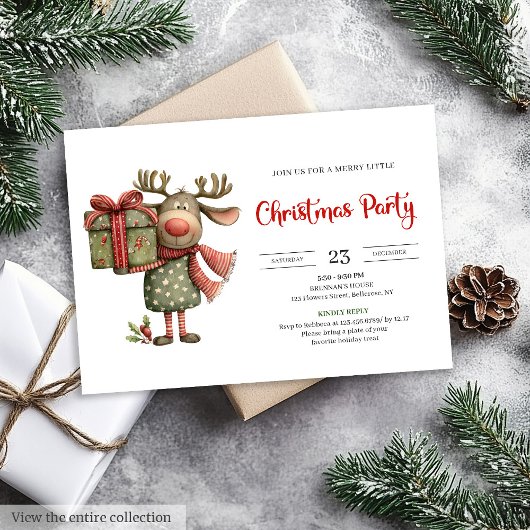 Funny Reindeer red green printable Christmas Kaart