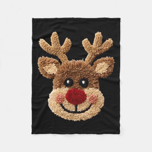 Funny Reindeer Rudolph Crochet Merry Christmas Xma Fleece Deken (Voorkant)