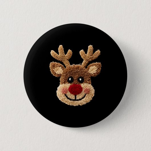 Funny Reindeer Rudolph Crochet Merry Christmas Xma Ronde Button 5,7 Cm (Voorkant)