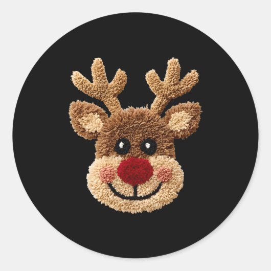 Funny Reindeer Rudolph Crochet Merry Christmas Xma Ronde Sticker (Voorkant)