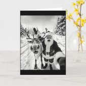 Funny Reindeer Santa Selfie Christmas Party Xmas P Kaart (Gele Bloem)