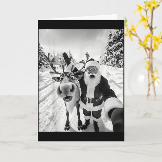 Funny Reindeer Santa Selfie Christmas Party Xmas P Kaart (Gele Bloem)
