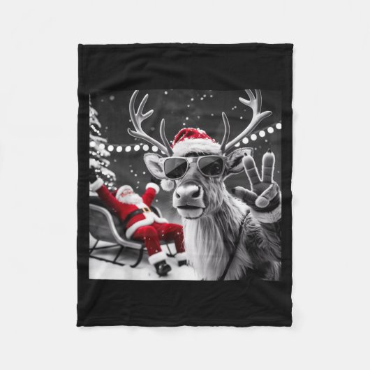 Funny Reindeer Selfie Christmas  Fleece Deken (Voorkant)
