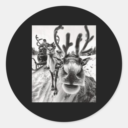 Funny Reindeer Selfie Christmas Ronde Sticker (Voorkant)